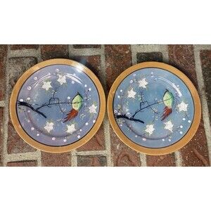 ANTIQUE LUSTERWARE PLATE HAND-PAINTED FLORAL BIRD PLATE MADE IN JAPAN Set/2